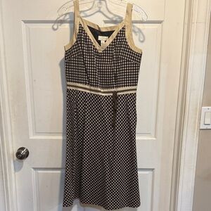 LOFT Black and Tan Geometric Midi Dress